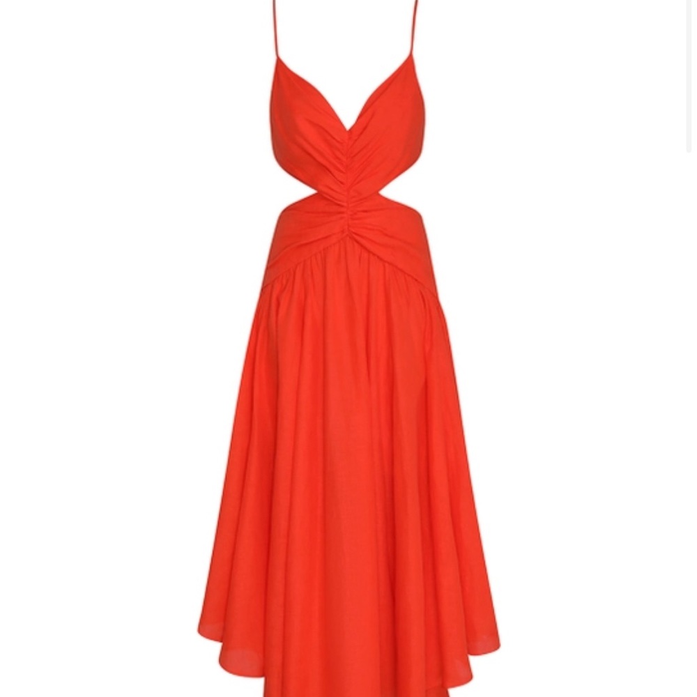 Zimmermann Raie Plunge Cut Out Midi Dress in Tangerine